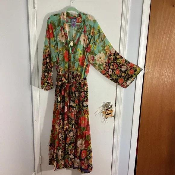 NWT JOHNNY WAS PLUS 3X  BURKE KIMONO  MAXI DRESS FLORAL TIRED MSRP 515.00 - Picture 6 of 14
